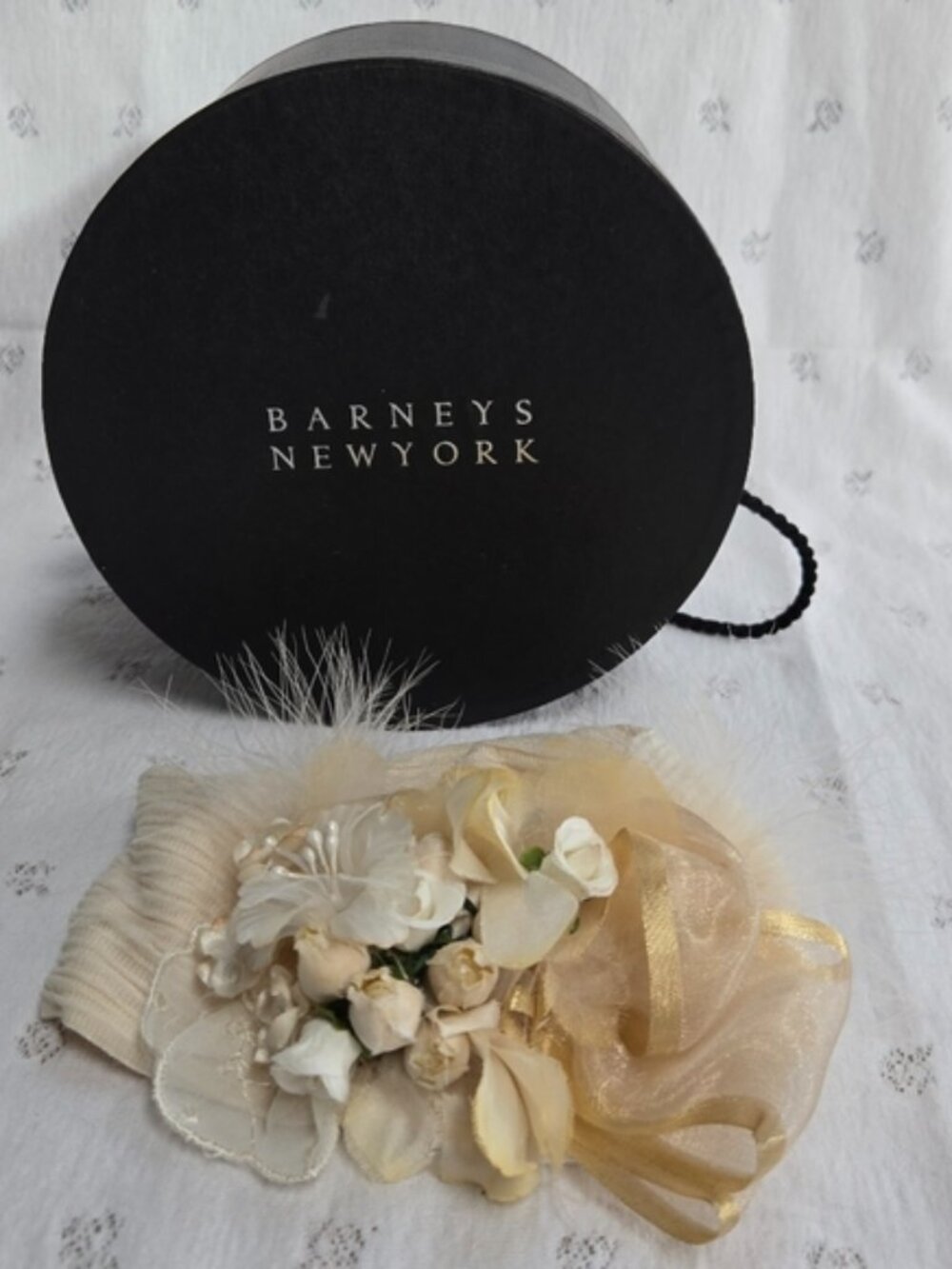 Vintage Barneys New York Beth Zolet Cream Textured Floral Girls Headband